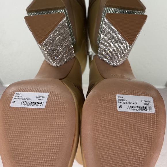 SCHUTZ Cyrus Nude Leather Pointed Toe Rhinestone Crystal Heel Boots Size 9B - Picture 7 of 8